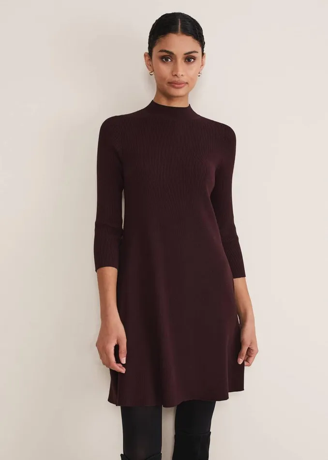 Phase Eight Dresses Evelyn Rib Swing Knit Tunic Burgundy 8211 Women