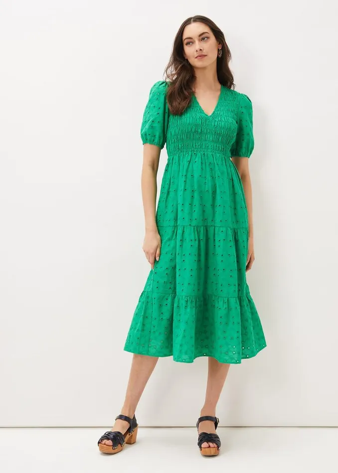 Phase Eight Dresses Gretta Broderie Dress Green 8211 Women