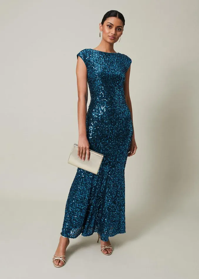 Phase Eight Dresses Haven Blue Sequin Maxi Dress Aquamarine 8211 Women