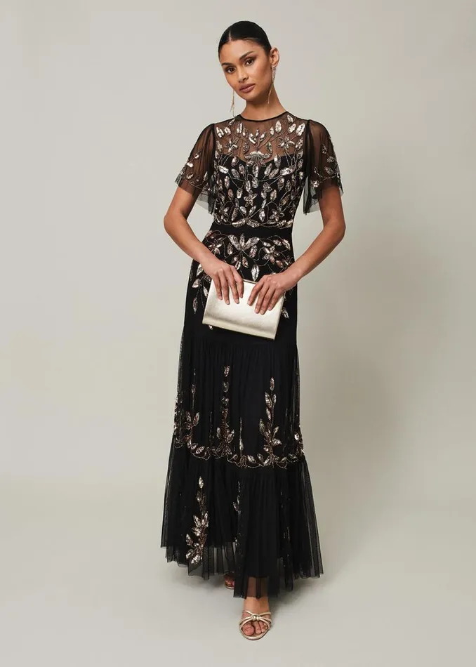 Phase Eight Dresses Hilary Beaded Tiered Maxi Dress Black 8211 Women