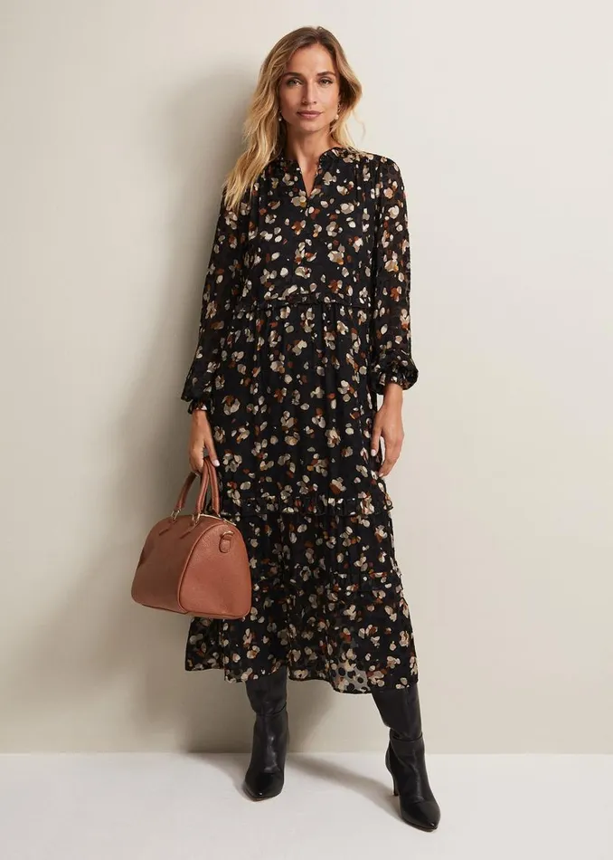 Phase Eight Dresses Karsyn Leopard Spot Textured Midi Dress Black Multi 8211 Women