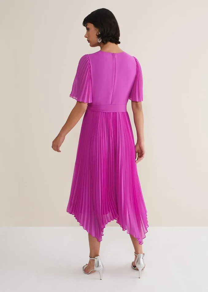 Phase Eight Dresses Kendall Pleated Midi Dress Fuschia 8211 Women
