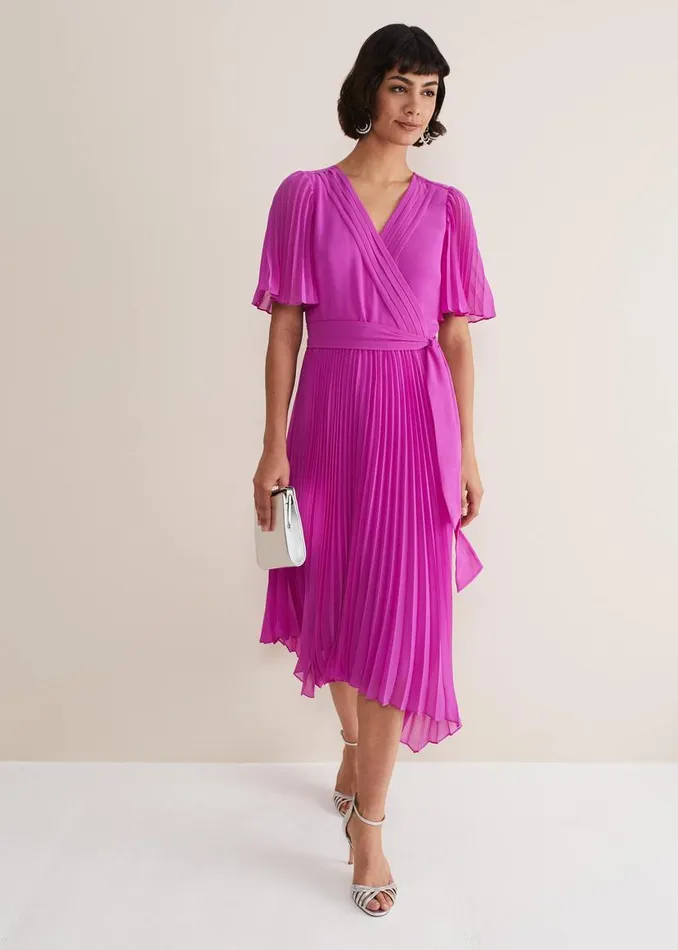 Phase Eight Dresses Kendall Pleated Midi Dress Fuschia 8211 Women