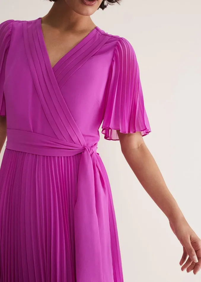 Phase Eight Dresses Kendall Pleated Midi Dress Fuschia 8211 Women