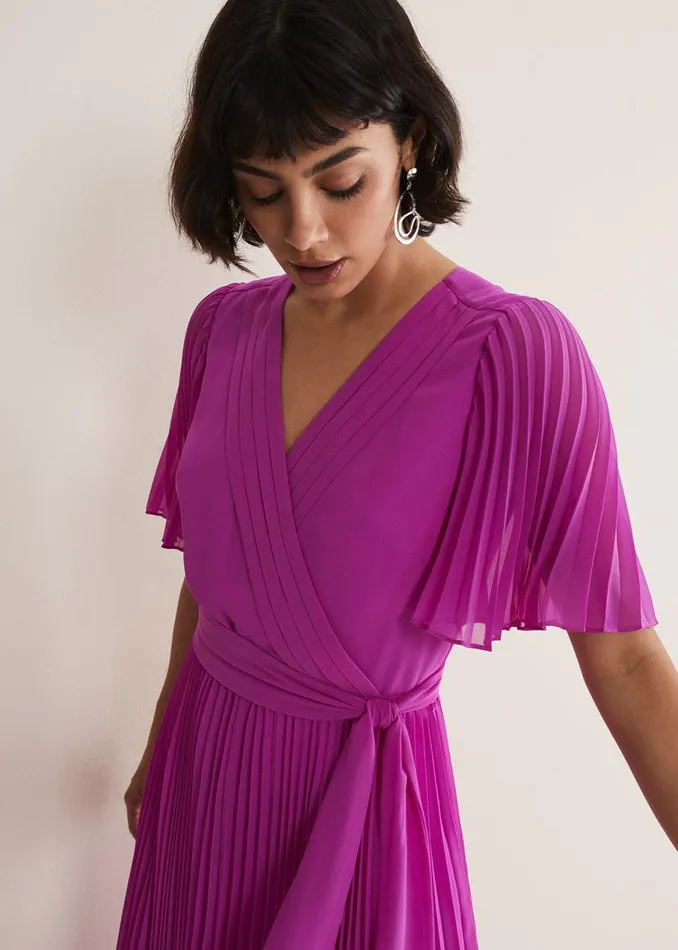 Phase Eight Dresses Kendall Pleated Midi Dress Fuschia 8211 Women