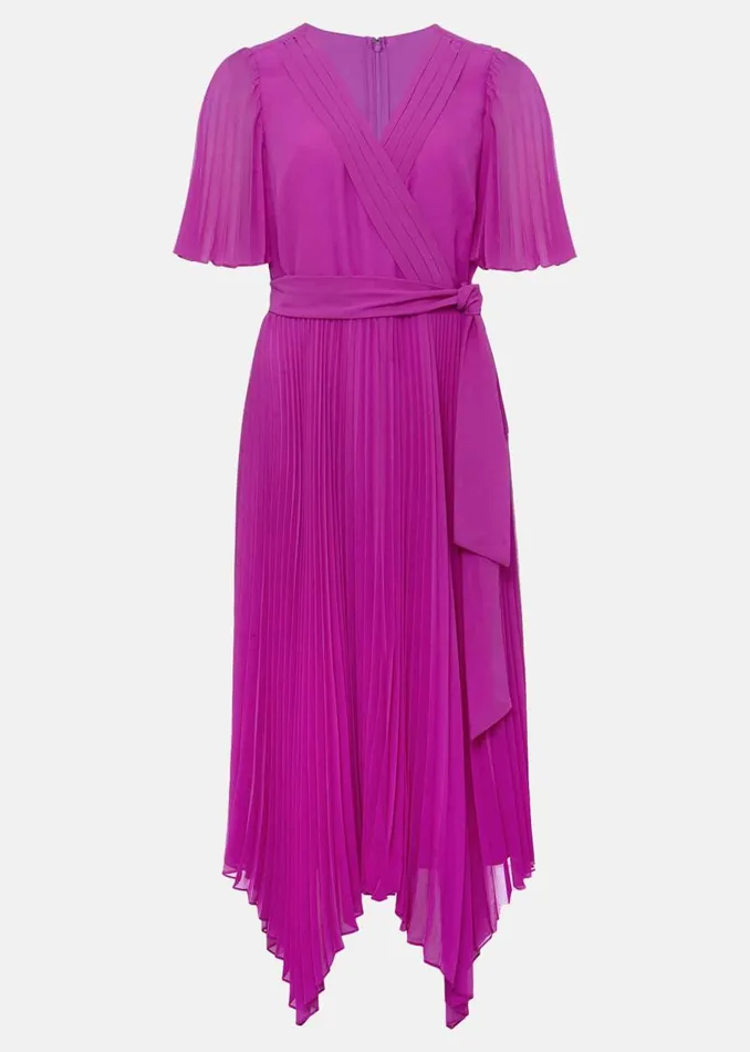 Phase Eight Dresses Kendall Pleated Midi Dress Fuschia 8211 Women