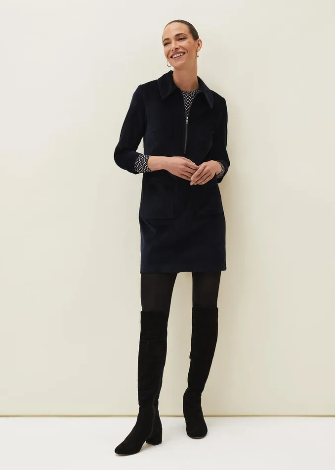 Phase Eight Dresses Kirsty Corduroy Zip Front Dress Navy 8211 Women
