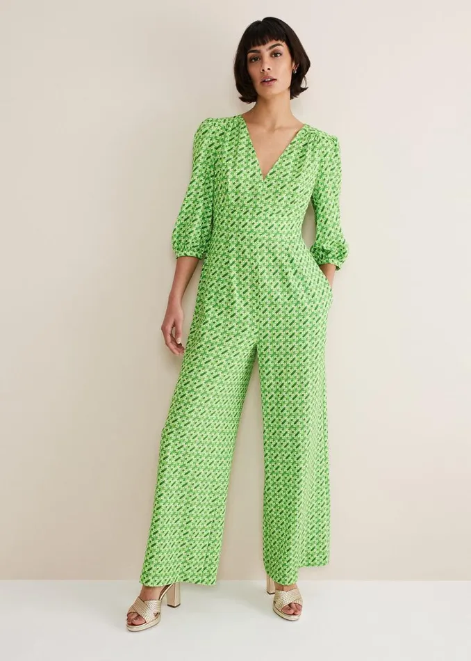 Phase Eight Dresses Lacey Geo Wide Leg Jumpsuit Green 8211 Women