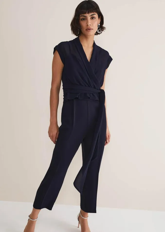 Phase Eight Dresses Leonora Chiffon Overlay Jumpsuit Navy 8211 Women