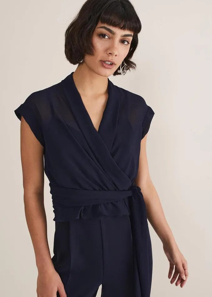 Phase Eight Dresses Leonora Chiffon Overlay Jumpsuit Navy 8211 Women