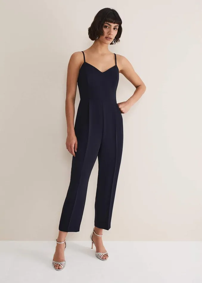 Phase Eight Dresses Leonora Chiffon Overlay Jumpsuit Navy 8211 Women