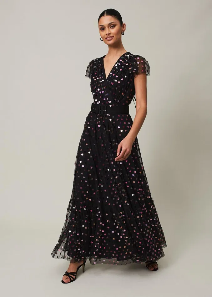 Phase Eight Dresses Loren Sequin Spot Tulle Maxi Dress Blackmulti 8211 Women