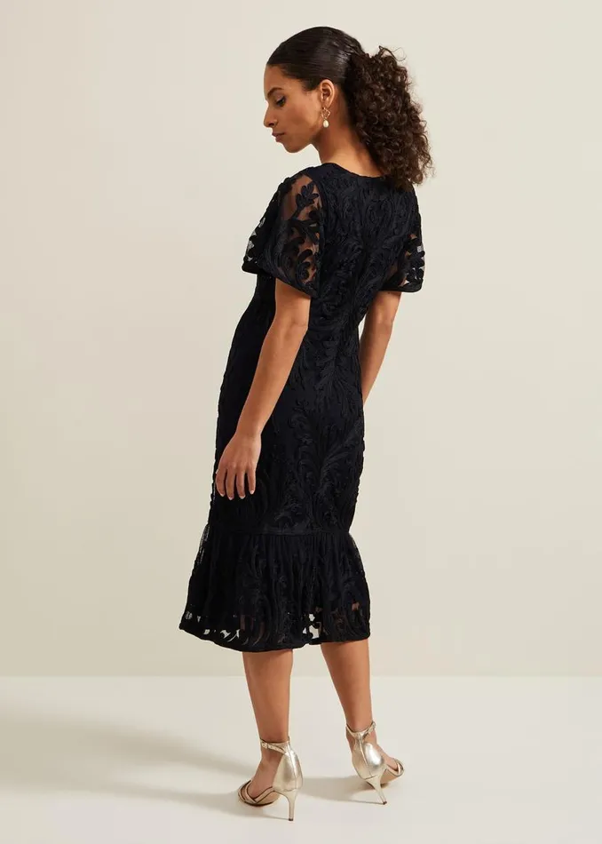 Phase Eight Dresses Petite Matilda Tapework Midi Dress Navy 8211 Women