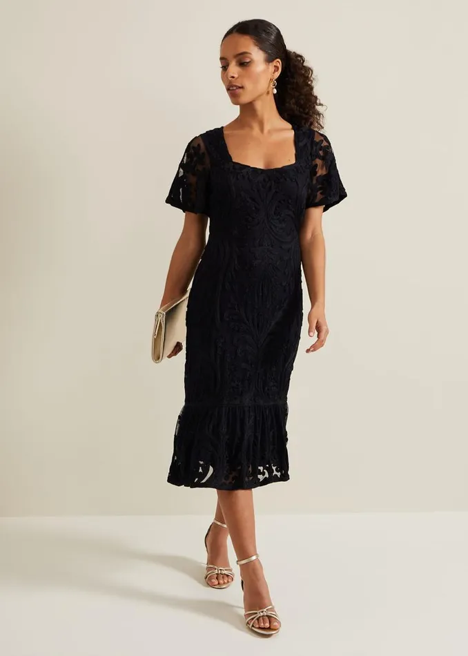 Phase Eight Dresses Petite Matilda Tapework Midi Dress Navy 8211 Women