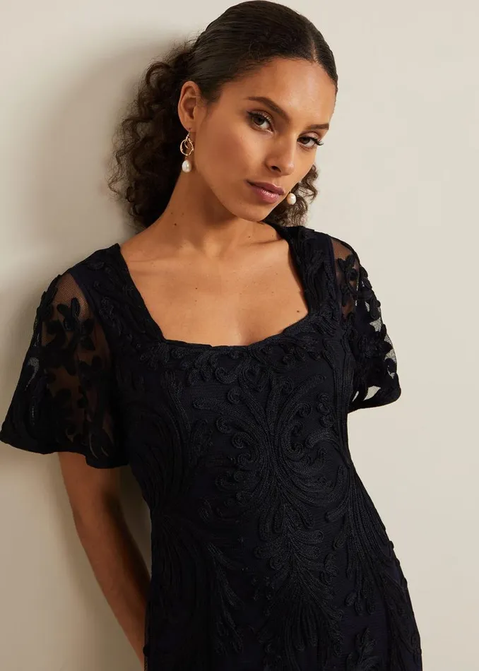 Phase Eight Dresses Petite Matilda Tapework Midi Dress Navy 8211 Women