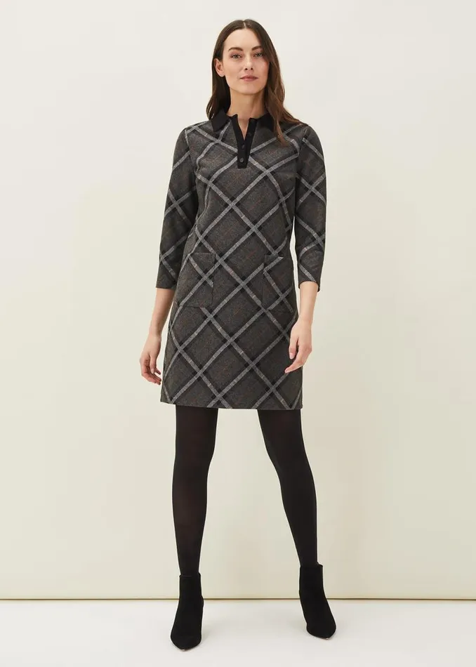 Phase Eight Dresses Rayia Check Tunic Dress Blackgrey 8211 Women