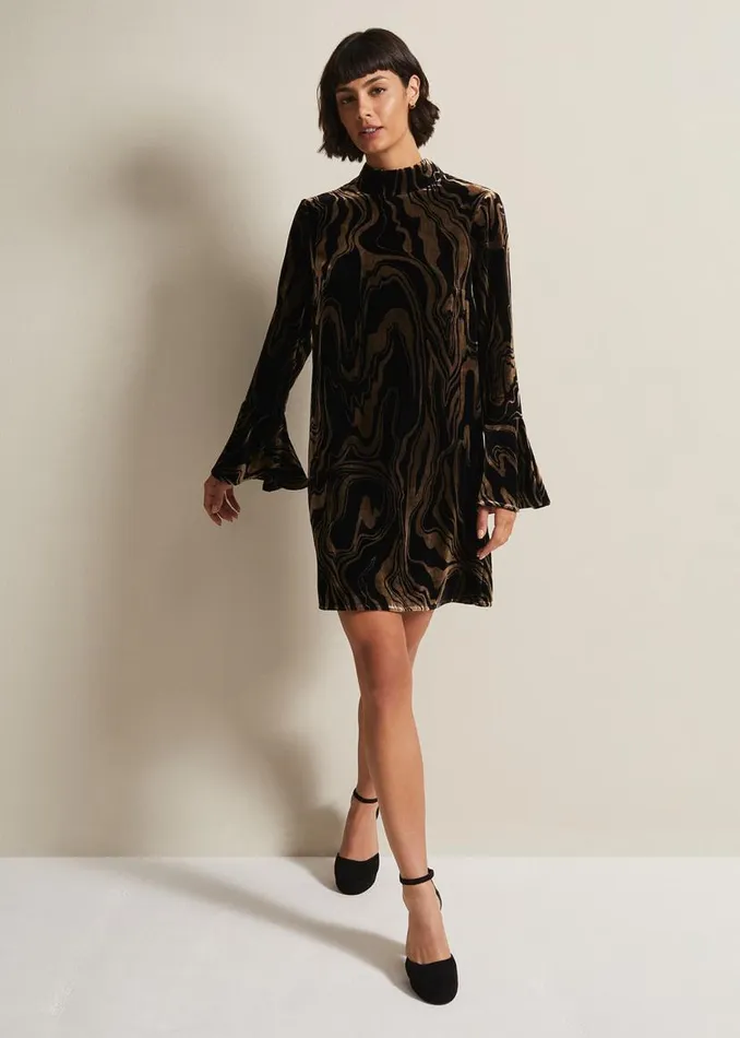 Phase Eight Dresses Rayna Velvet Swirl Mini Dress Black 8211 Women