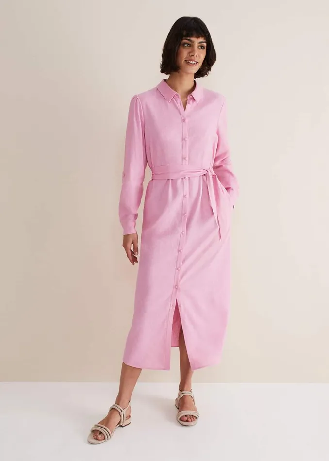 Phase Eight Dresses Rosalina Pink Linen Shirt Dress Pink 8211 Women