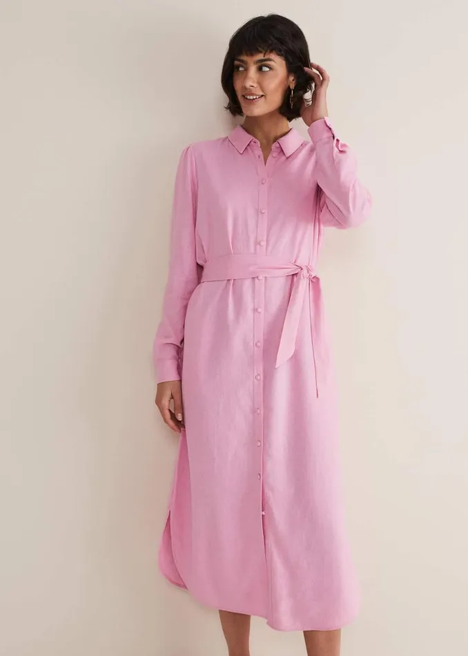 Phase Eight Dresses Rosalina Pink Linen Shirt Dress Pink 8211 Women