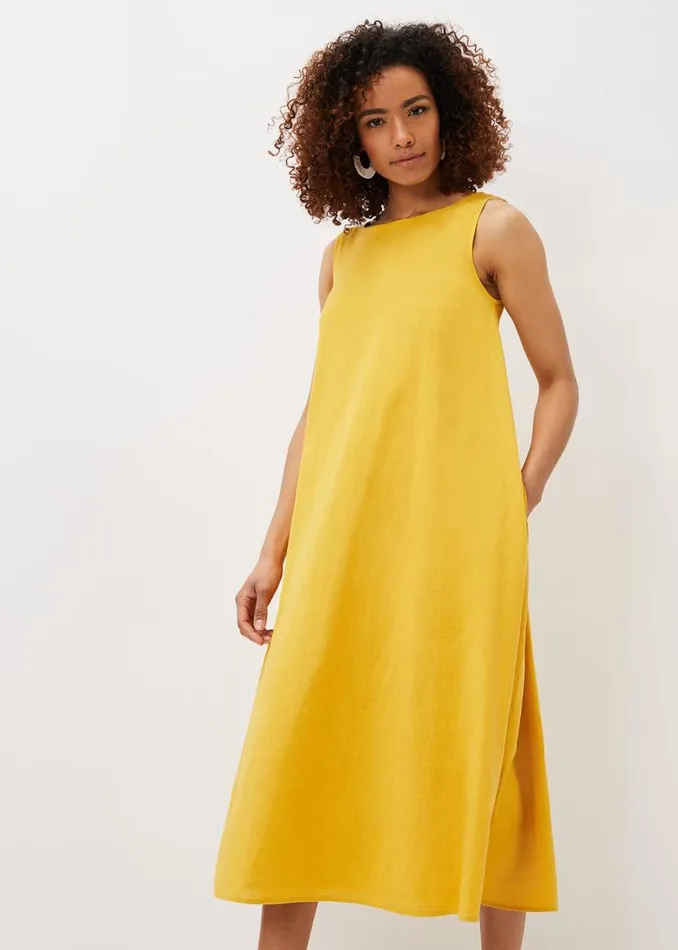 Phase Eight Dresses Sheila Linen Trapeze Open Back Dress Ochre 8211 Women