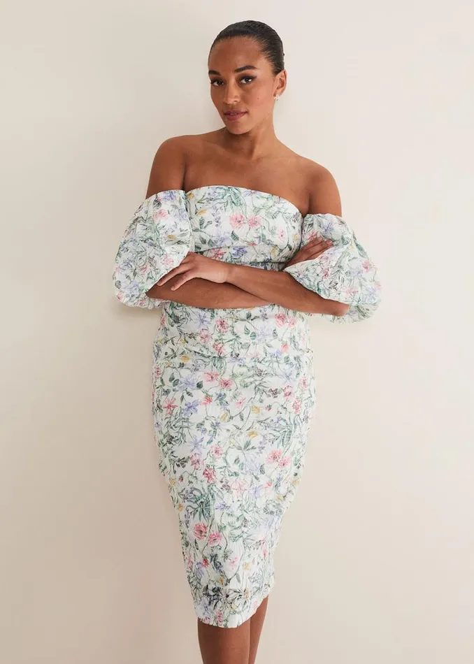 Phase Eight Dresses Stevie Floral Bodycon Midi Dress Ivorymulti 8211 Women