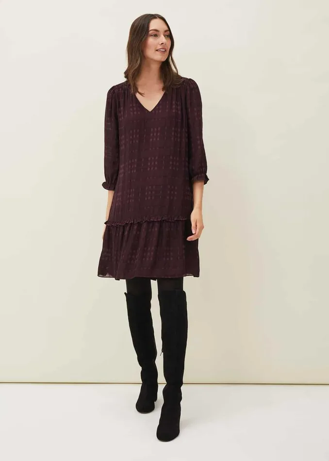 Phase Eight Dresses Tansy Ruffle Swing Dress Blackcurrant 8211 Women