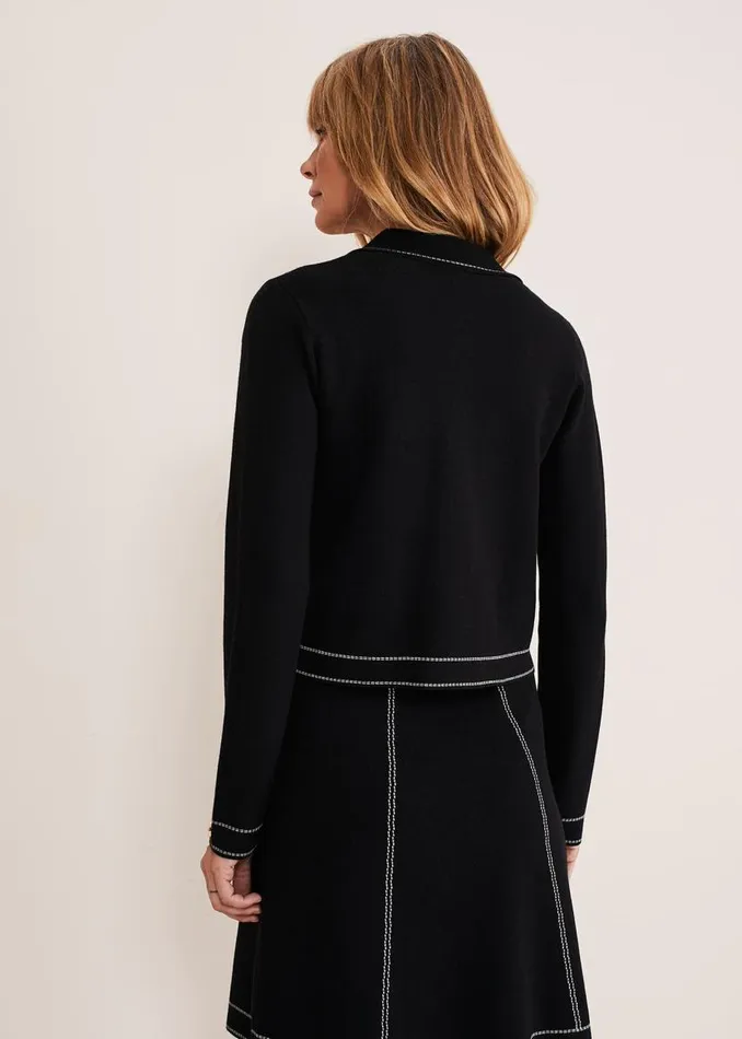 Phase Eight Jackets Amaya Contrast Stitch Knit Jacket Black 8211 Women