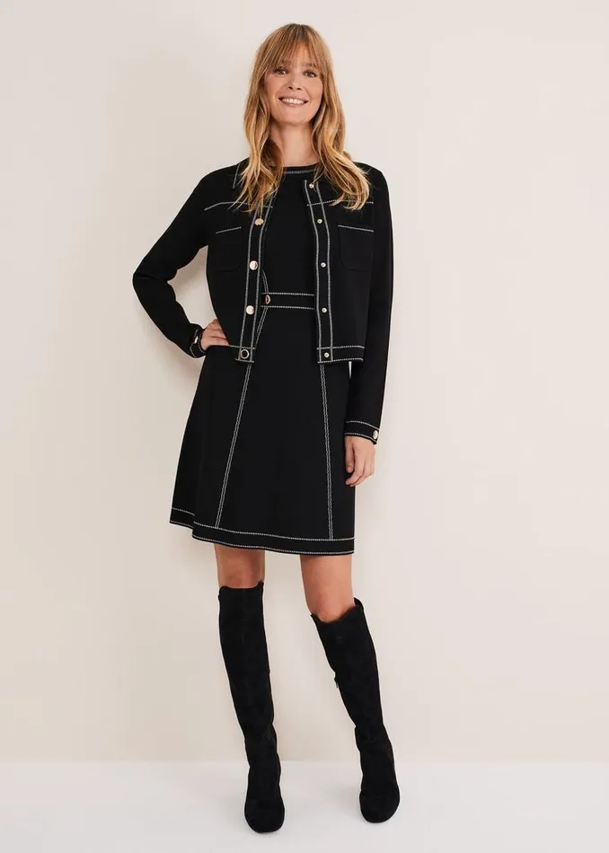 Phase Eight Jackets Amaya Contrast Stitch Knit Jacket Black 8211 Women