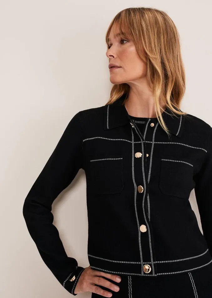 Phase Eight Jackets Amaya Contrast Stitch Knit Jacket Black 8211 Women