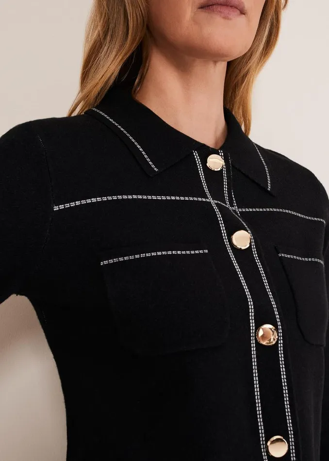 Phase Eight Jackets Amaya Contrast Stitch Knit Jacket Black 8211 Women