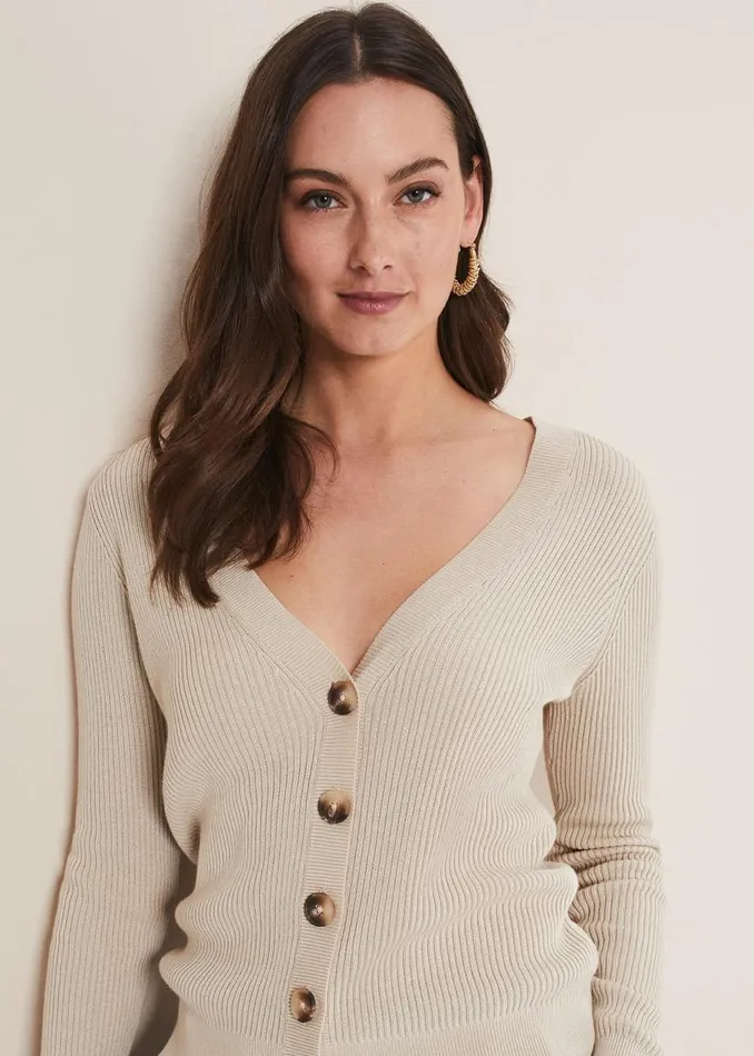 Phase Eight Knitwear Caryl Ribbed Cardigan Stone 8211 Women