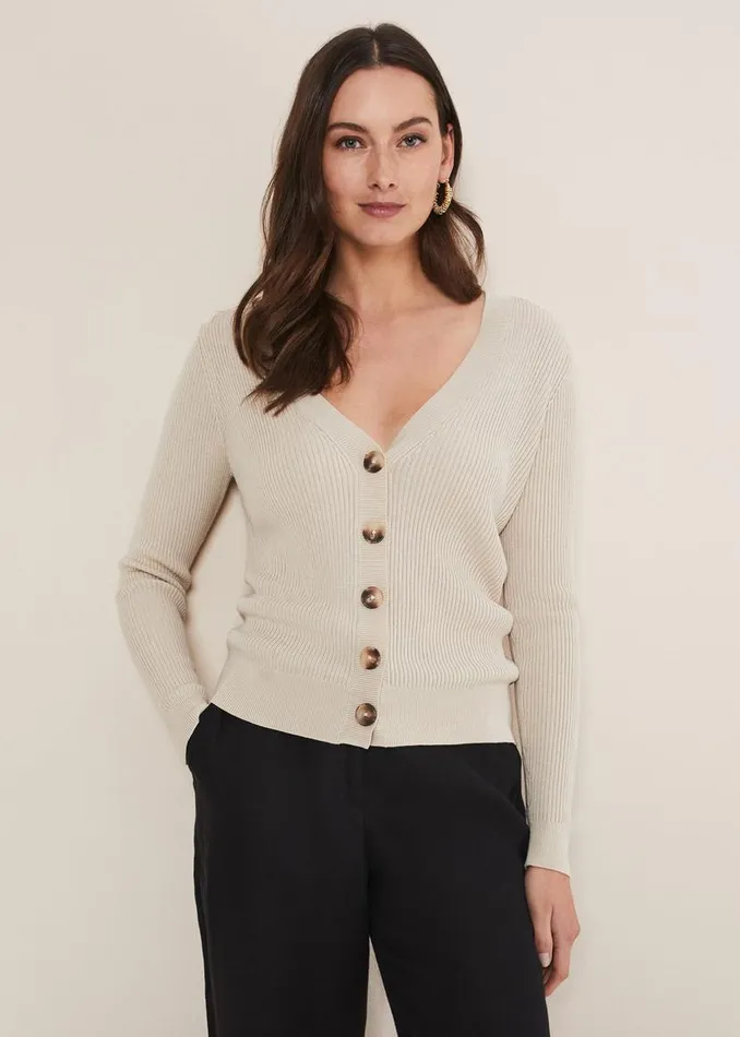 Phase Eight Knitwear Caryl Ribbed Cardigan Stone 8211 Women