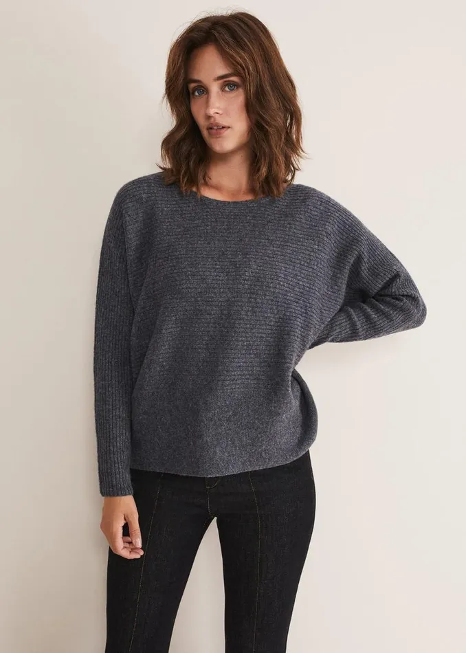 Phase Eight Knitwear Isabella Ripple Wool Cashmere Jumper Charcoal 8211 Women Phase Eight Knitwear Isabella Ripple Wool Cashmere Jumper Charcoal 8211 Women