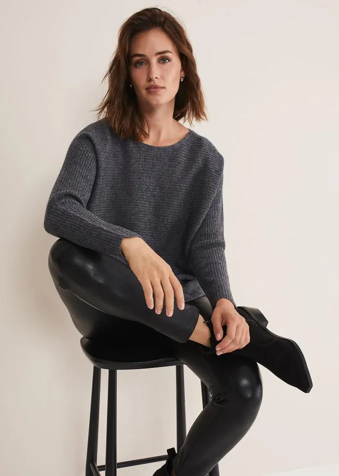 Phase Eight Knitwear Isabella Ripple Wool Cashmere Jumper Charcoal 8211 Women Phase Eight Knitwear Isabella Ripple Wool Cashmere Jumper Charcoal 8211 Women