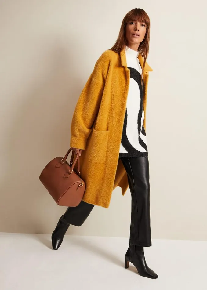 Phase Eight Knitwear Maddie Balloon Sleeve Fluffy Knit Coat Amber 8211 Women