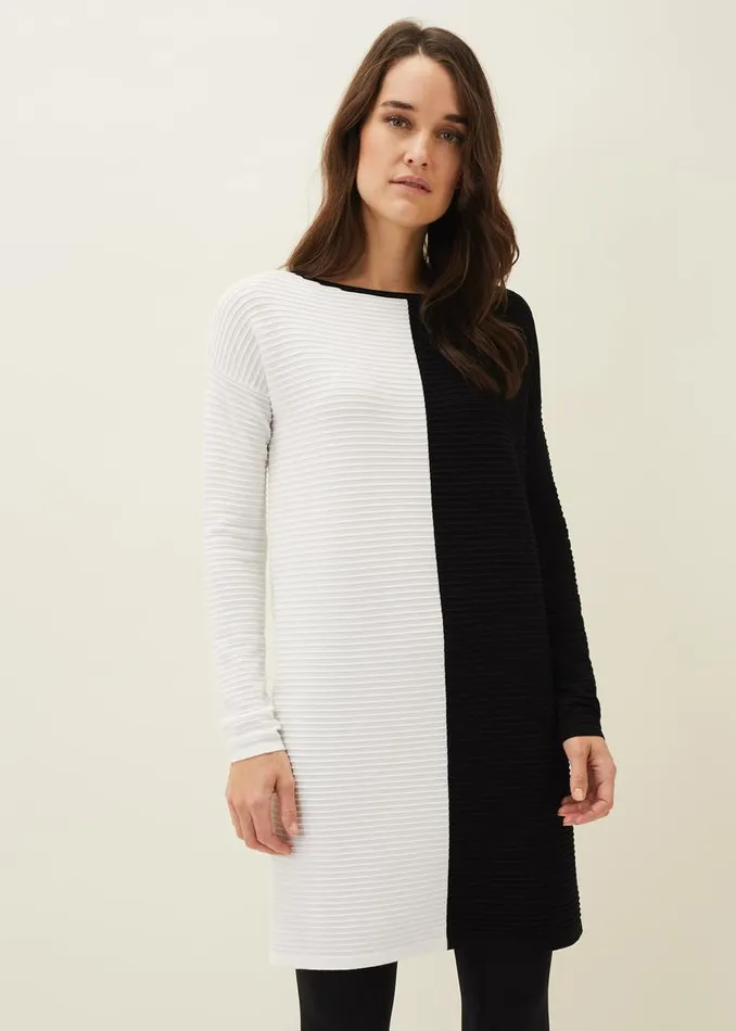Phase Eight Knitwear Sherrie Ribbed Colourblock Knit Tunic Dress Blackivory 8211 Women Phase Eight Knitwear Sherrie Ribbed Colourblock Knit Tunic Dress Blackivory 8211 Women