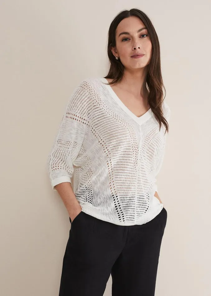 Phase Eight Knitwear Vera Pointelle Stitch Jumper Ivory 8211 Women