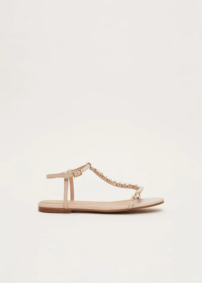 Phase Eight Sandals Leather Jewel Trim Flat Sandal Neutral 8211 Women