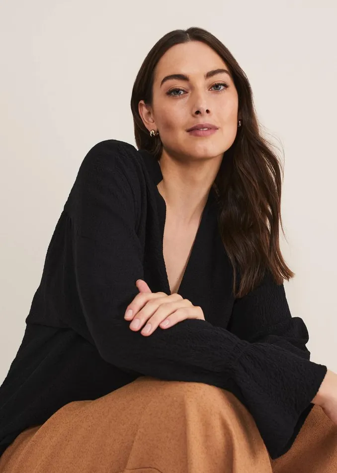 Phase Eight Shirts and Blouses Kym VNeck Textured Blouse Black 8211 Women
