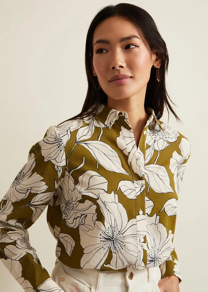 Phase Eight Shirts and Blouses Lena Linear Floral Shirt Olive 8211 Women