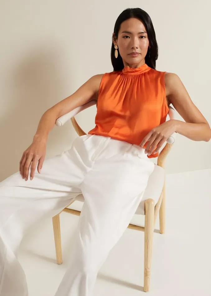 Phase Eight Shirts and Blouses Lizza High Neck Top Orange 8211 Women
