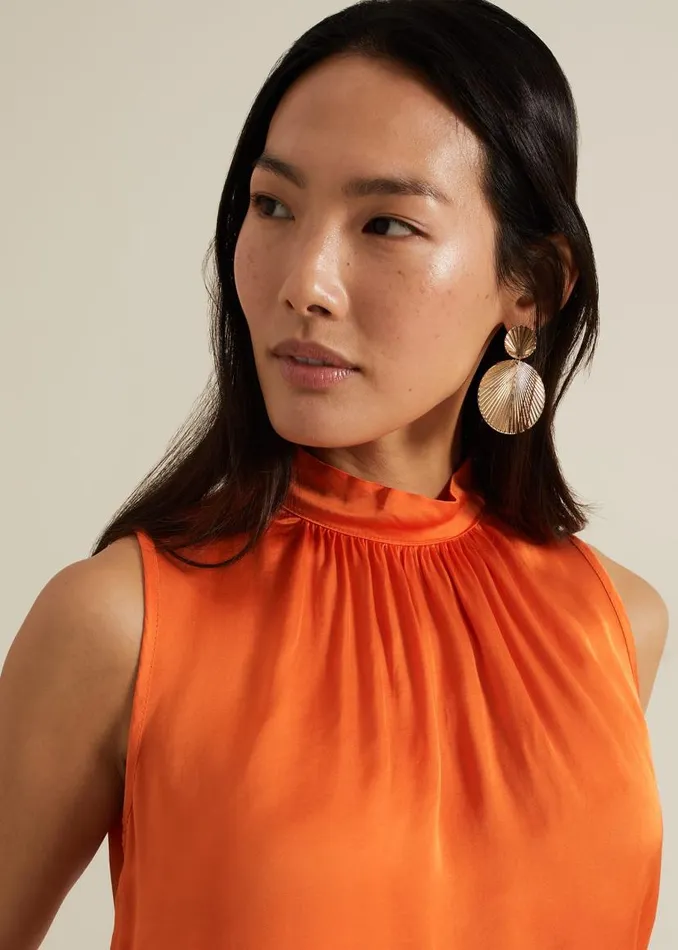 Phase Eight Shirts and Blouses Lizza High Neck Top Orange 8211 Women
