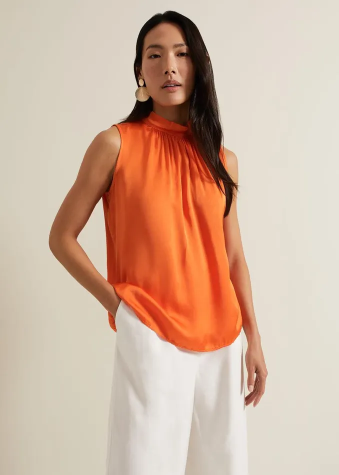 Phase Eight Shirts and Blouses Lizza High Neck Top Orange 8211 Women