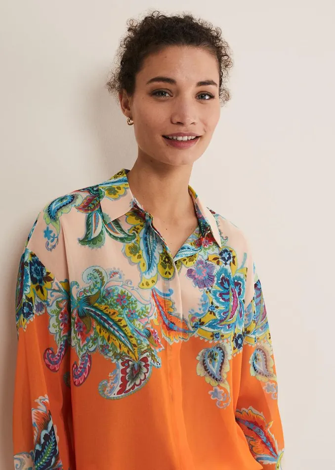 Phase Eight Shirts and Blouses Paisley Placement Shirt Orange 8211 Women