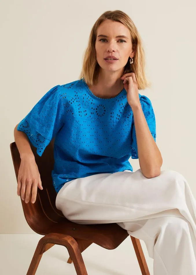 Phase Eight Shirts and Blouses Sage Broderie Top Blue 8211 Women
