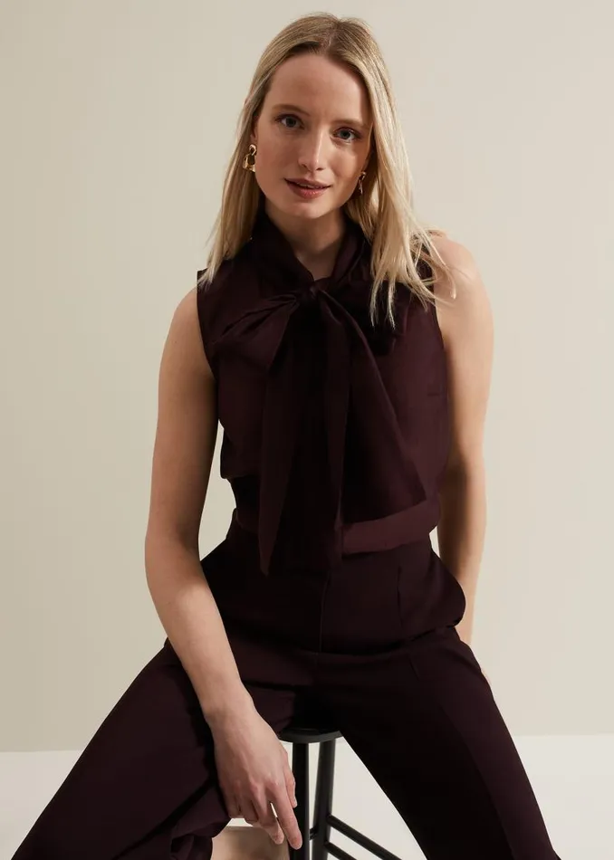 Phase Eight Shirts and Blouses Saylor Sleeveless Pussybow Blouse Burgundy 8211 Women