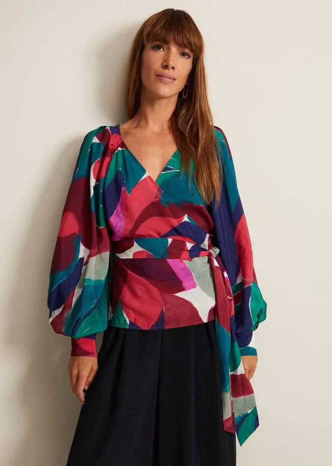 Phase Eight Shirts and Blouses Shalni Abstract Floral Wrap Top Multicoloured 8211 Women