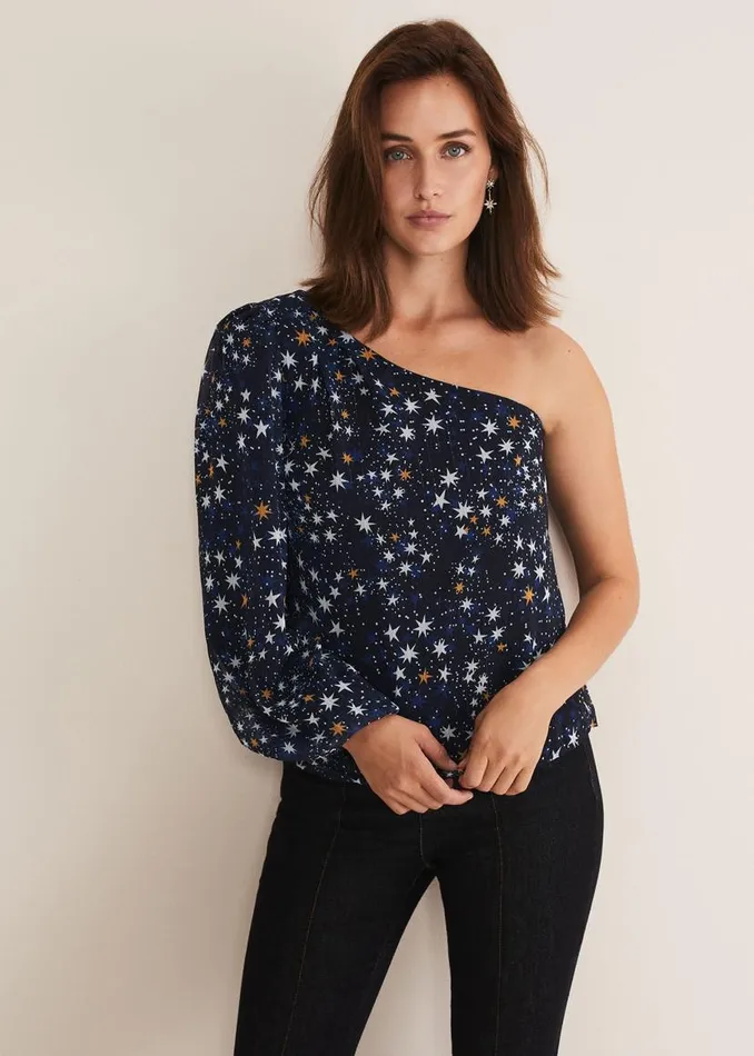 Phase Eight Shirts and Blouses Zeba Star One Shoulder Blouse Navy 8211 Women