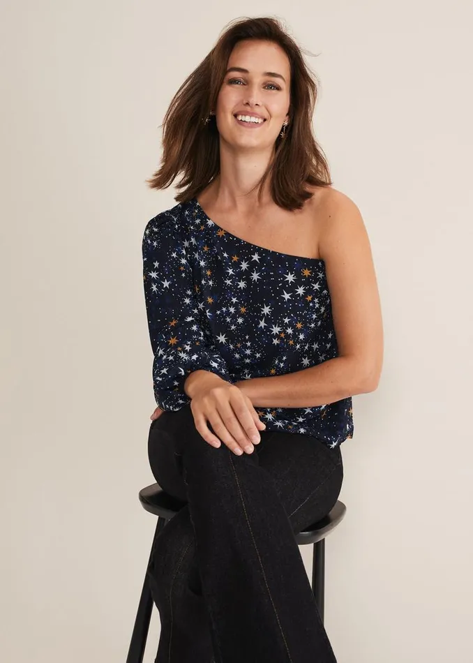 Phase Eight Shirts and Blouses Zeba Star One Shoulder Blouse Navy 8211 Women Phase Eight Shirts and Blouses Zeba Star One Shoulder Blouse Navy 8211 Women