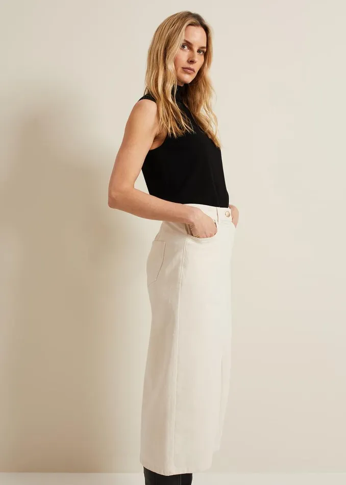 Phase Eight Skirts Amani Ecru Denim Midi Skirt Natural 8211 Women